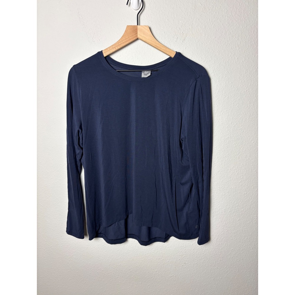 Athleta With Ease Long Sleeve Top Navy Blue Relaxed Fit Pleated Back Size M